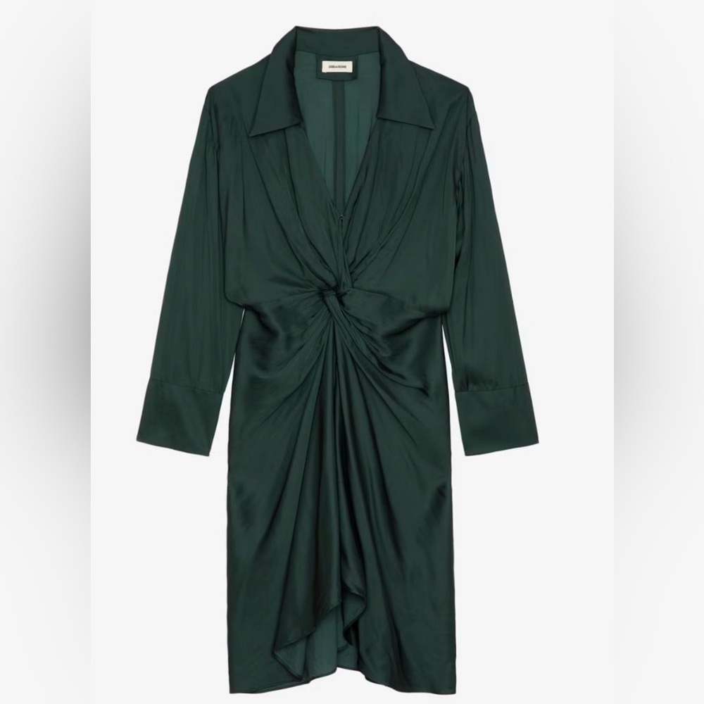 NWT Zadig & Voltaire Rozó Satin Dress in dark green - Large - $478 MSRP
